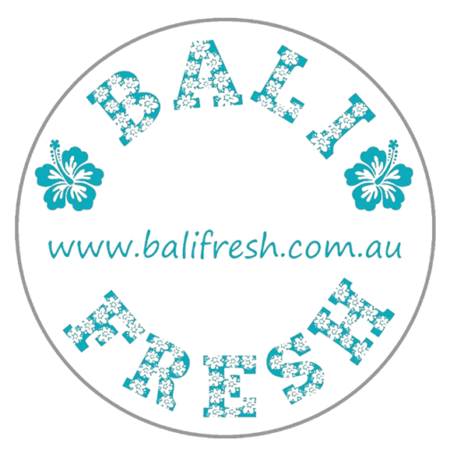 Bali Fresh logo featuring a turquoise floral design with hibiscus flowers and the website URL www.balifresh.com.au